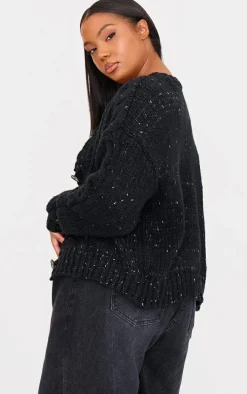 Plus Black Space Dye Chunky Knit Cardigan