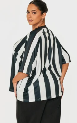 Plus Black Striped Oversized Football T-shirt