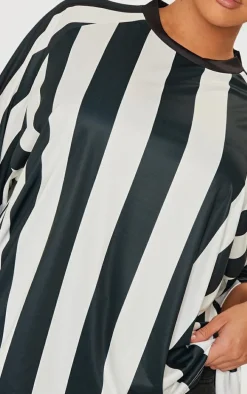 Plus Black Striped Oversized Football T-shirt
