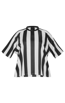 Plus Black Striped Oversized Football T-shirt