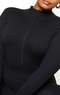 Plus Black Structured Snatched Rib High Neck Jumpsuit