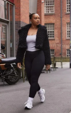 Plus Black Teddy Faux Fur Cropped Coat