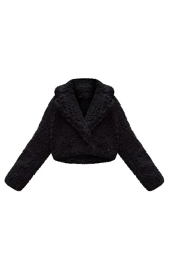 Plus Black Teddy Faux Fur Cropped Coat