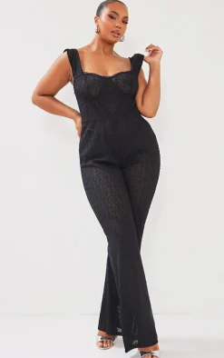 Plus Black Textured Corset Jumpsuit
