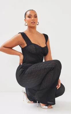 Plus Black Textured Corset Jumpsuit