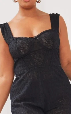 Plus Black Textured Corset Jumpsuit