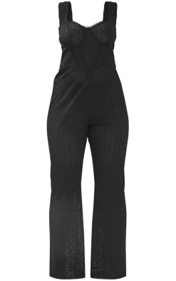 Plus Black Textured Corset Jumpsuit