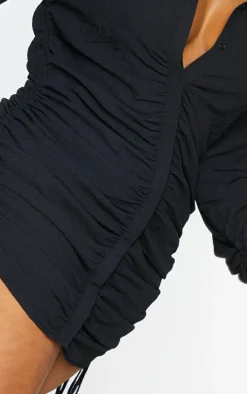 Plus Black Textured Ruched Side Shirt Dress