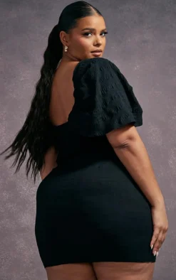 Plus Black Textured V Bar Bodycon Dress