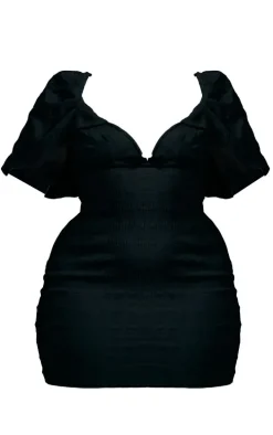 Plus Black Textured V Bar Bodycon Dress