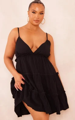 Plus Black Tiered Cheesecloth Shift Dress