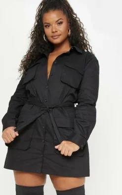 Plus Black Utility Shirt Dress