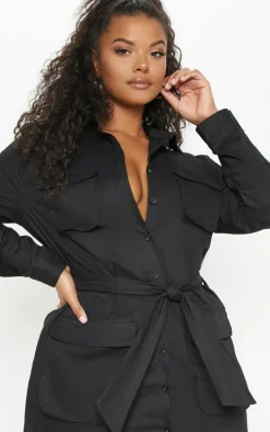 Plus Black Utility Shirt Dress