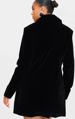 Plus Black Velvet Bow Detail Blazer