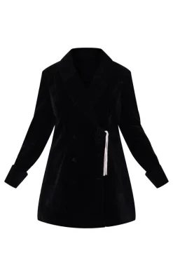 Plus Black Velvet Bow Detail Blazer