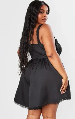 Plus Black Woven Lace Detail Strappy Romper