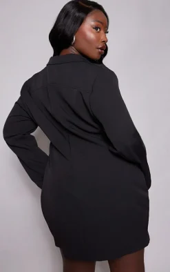 Plus Black Woven Zip Through Corset Detail Blazer Dress