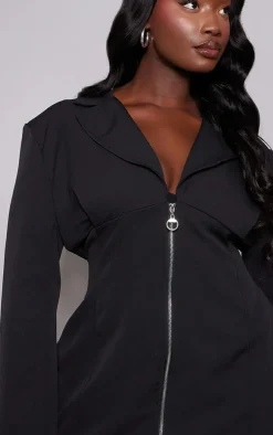 Plus Black Woven Zip Through Corset Detail Blazer Dress