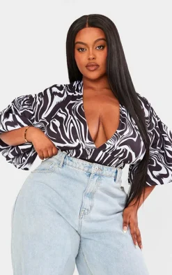 Plus Black Zebra Print Puffball Sleeve Bodysuit