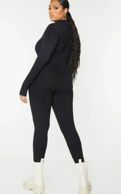 Plus Black Zip Up Long Sleeve Jumpsuit