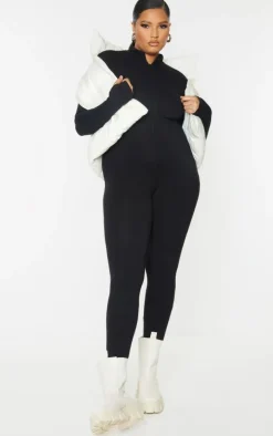 Plus Black Zip Up Long Sleeve Jumpsuit