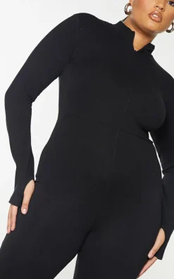 Plus Black Zip Up Long Sleeve Jumpsuit