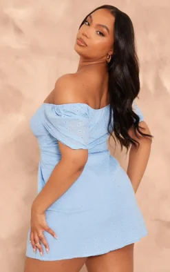 Plus Blue Broderie Lace Detail Mini Dress