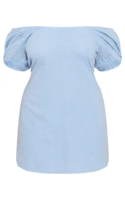 Plus Blue Broderie Lace Detail Mini Dress