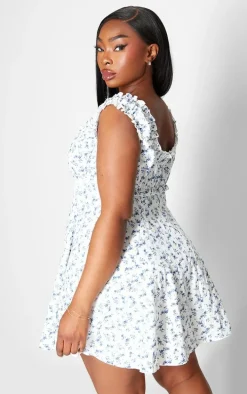 Plus Blue Ditsy Floral Ruched Tie Shift Dress