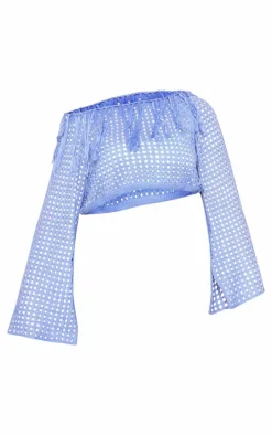 Plus Blue Knitted Cropped Tassel Detail Top