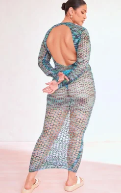 Plus Blue Open Back Knited Maxi Dress