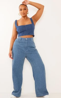 Plus Blue Textured Corset Denim Top