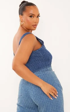 Plus Blue Textured Corset Denim Top