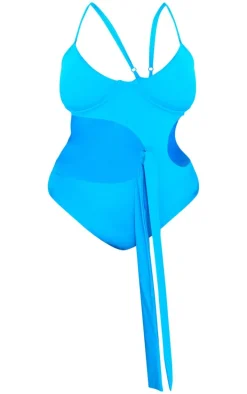Plus Blue Tie Detail Cut Out Swimsuit