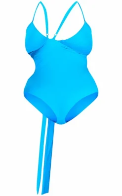 Plus Blue Tie Detail Cut Out Swimsuit