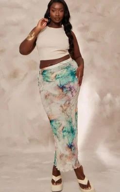 Plus Blue Tie Dye Print Crinkle Maxi Skirt