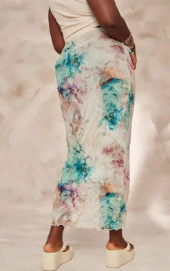 Plus Blue Tie Dye Print Crinkle Maxi Skirt