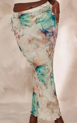 Plus Blue Tie Dye Print Crinkle Maxi Skirt