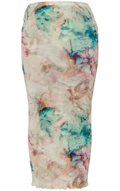 Plus Blue Tie Dye Print Crinkle Maxi Skirt