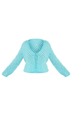 Plus Blue Tie Front Hole Detail Knit Top