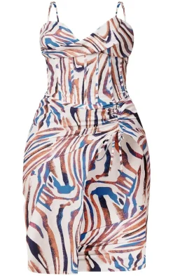 Plus Blue Zebra Print Cowl Ruched Side Midi Dress