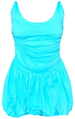 Plus Bright Blue Jersey Twist Strap Puff Ball Dress