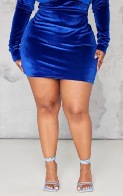 Plus Bright Blue Velvet Mini Skirt