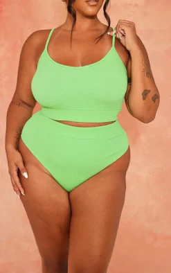 Plus Bright Green Crinkle High Waisted Bikini Bottoms
