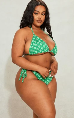 Plus Bright Green Daisy Crochet Detail Bikini Bottom