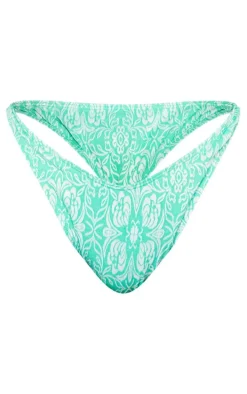 Plus Bright Green Floral High Leg Bikini Bottoms
