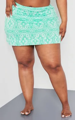 Plus Bright Green Floral Ruffle Beach Skirt