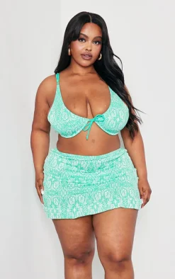 Plus Bright Green Floral Ruffle Beach Skirt