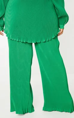 Plus Bright Green Plisse High Waisted Wide Leg Pants
