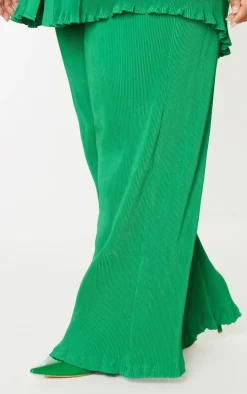 Plus Bright Green Plisse High Waisted Wide Leg Pants